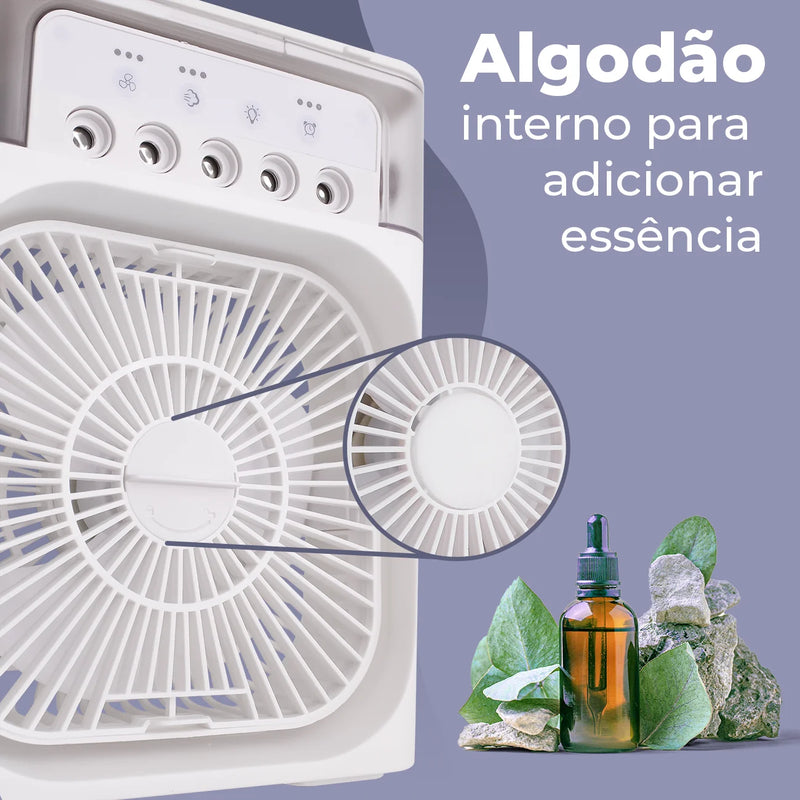 Mini Ar-Condicionado Portátil 3 em 1 - Refresque, Umidifique e Purifique o Ar em Qualquer Lugar!